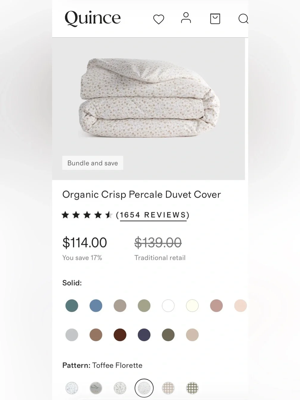 NWOT Quince Organic Crisp Percale Duvet Cover, King/Cal (Toffee Florette)